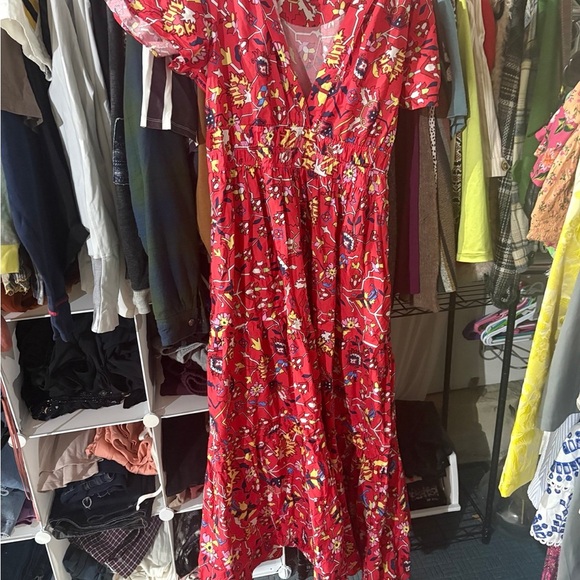 ANTHROPOLOGIE Somerset Maxi Dress Cotton Poplin Bright Red Floral Sz L - Picture 3 of 3